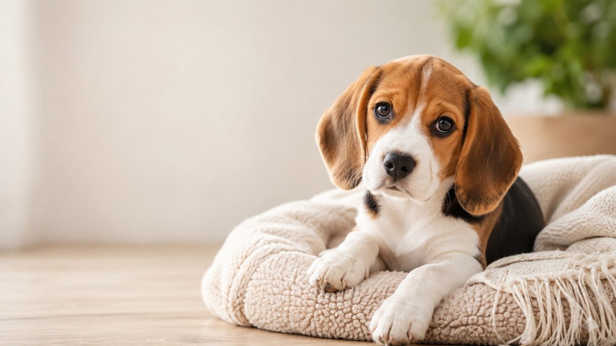 Happy dog in a cozy room for the 4 year old dog in human years guide