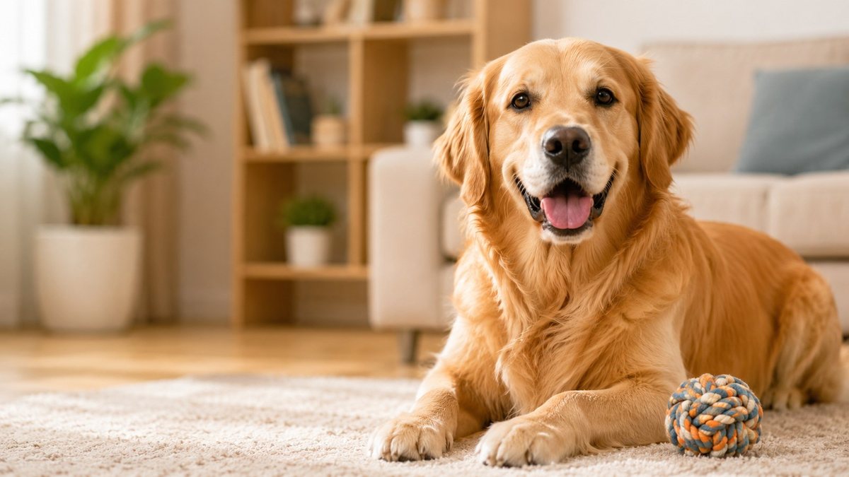 Happy dog in natural light for the 5 year old dog in human years guide